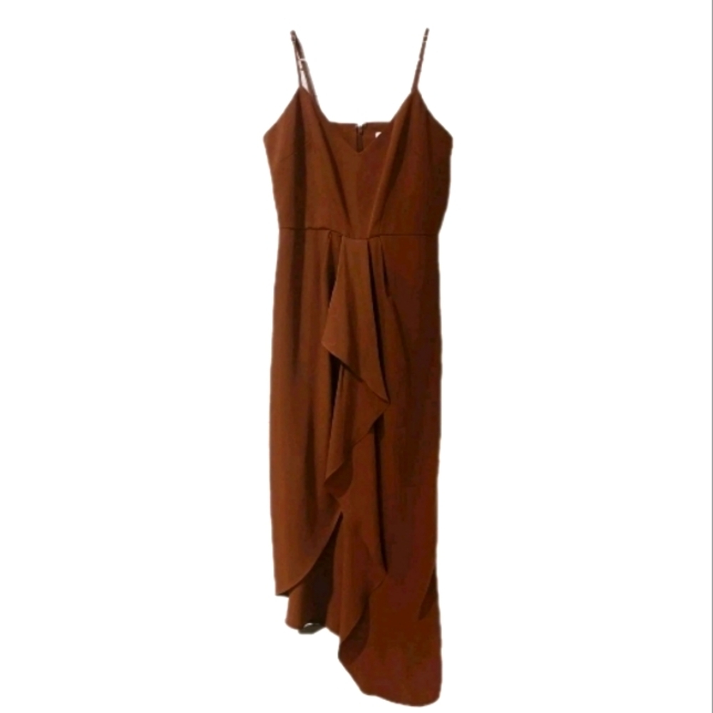 Gianni Bini Monique Neck Spaghetti Strap‎ Asymmetrical  Midi Dress Brown Size 6